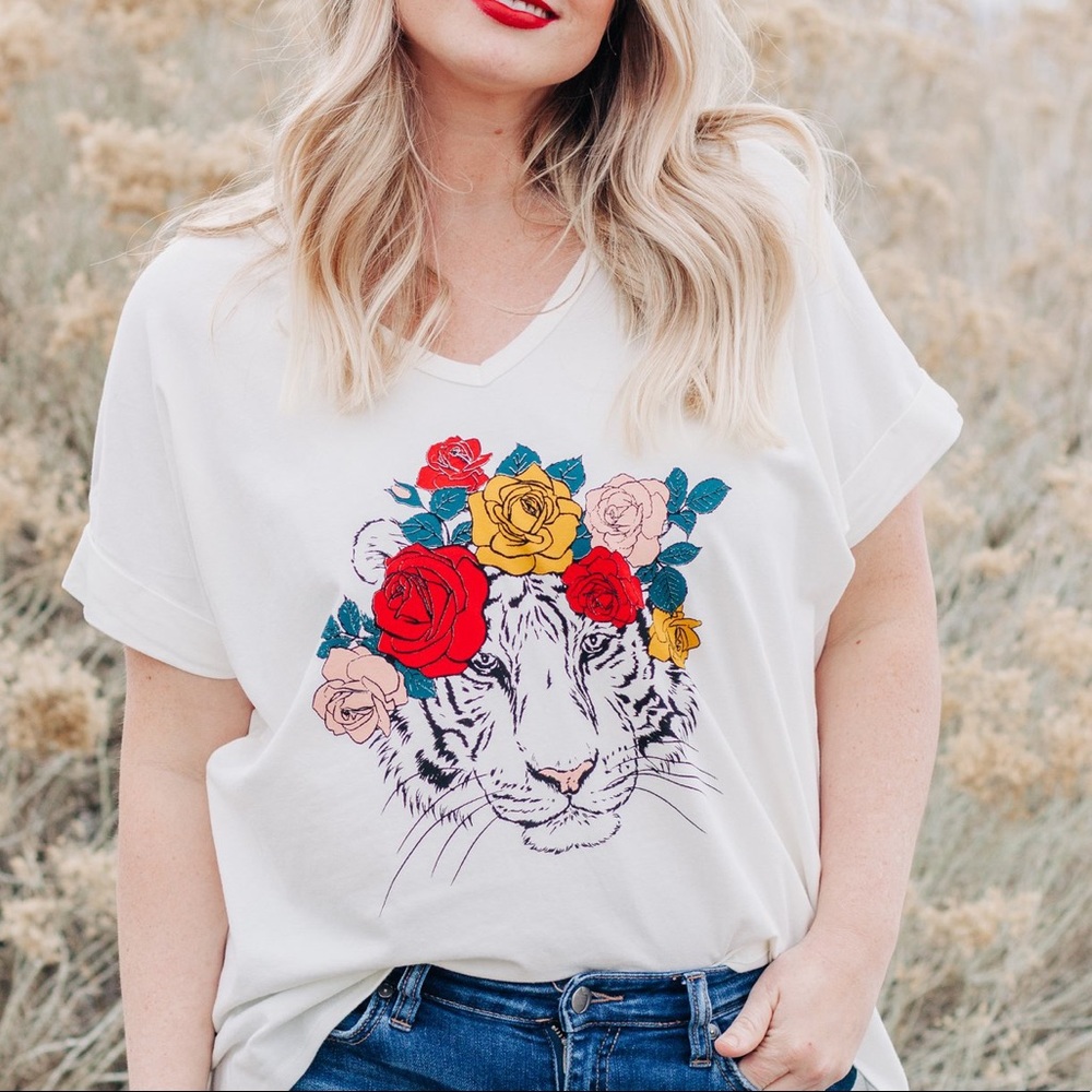 Tiger in a Flower Crown Tee